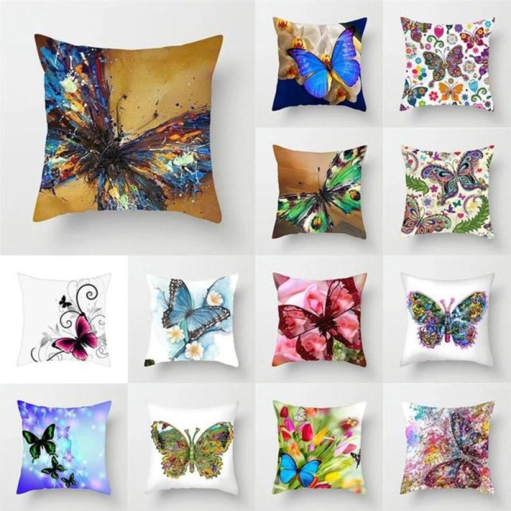  Fata de perna cu imprimeu fluture + Burduf, 45 x 45 cm Catifea, Engros