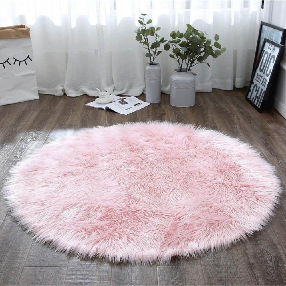  Covor Rotund din blana sintetica, 80 cm, Diverse culori - Engros