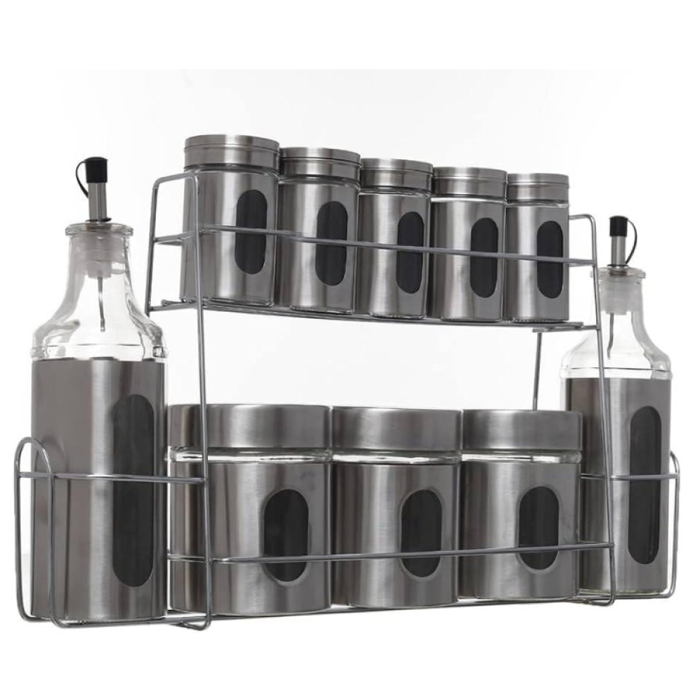  Set 10 piese condimente si oliviere + suport, Diverse culori, Engros