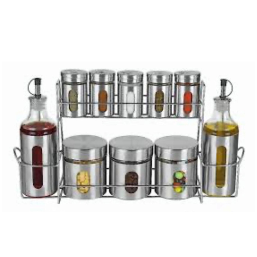  Set 10 piese condimente si oliviere + suport, Diverse culori, Engros