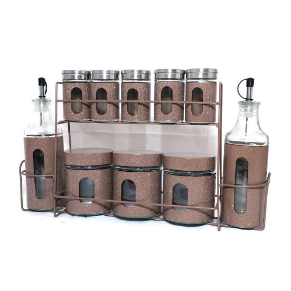  Set 10 piese condimente si oliviere + suport, Diverse culori, Engros