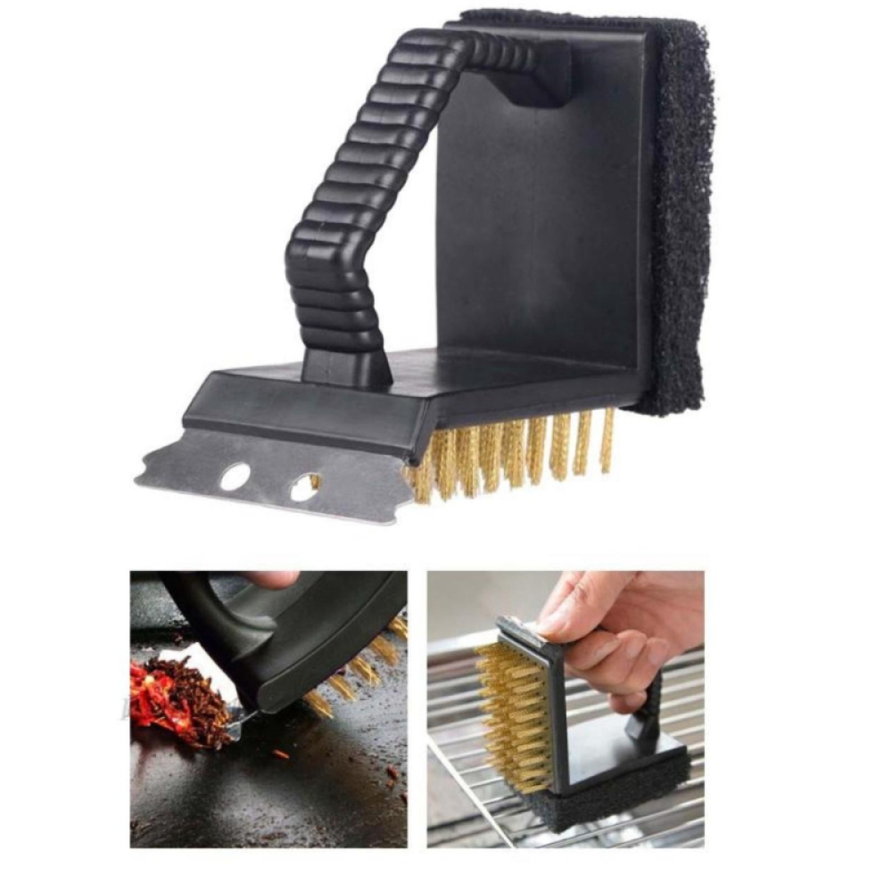  PERIE GRILL 3 ÎN-1 – Curățător perfect pentru grătar, cu peri durabili din oțel inoxidabil, racletă, Engros
