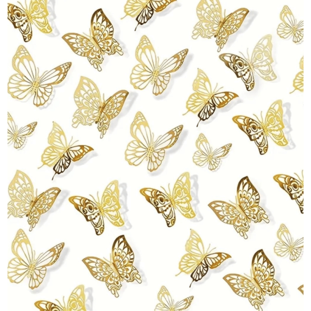  Set Sticker Perete , Fluturi Metalici 3D , Auriu, 12 buc, 11 - 9.5 cm, Auriu, Engros