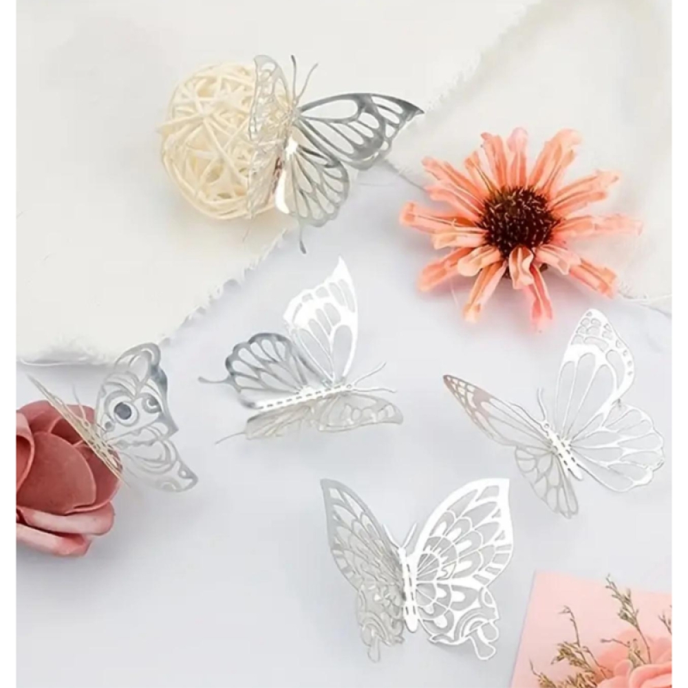  Set Sticker Perete , Fluturi Metalici 3D , Auriu, 12 buc, 11 - 9.5 cm, Auriu, Engros