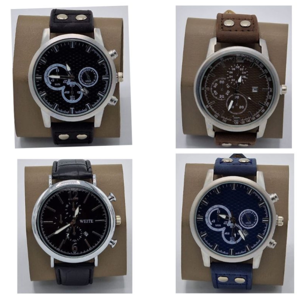  Ceasuri pentru Bărbați cu Data cu Curea din piele - 4 Modele Diferite, Engros