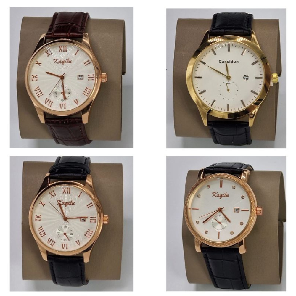  Ceasuri pentru Bărbați cu Data cu Curea din piele - 4 Modele Diferite, Engros