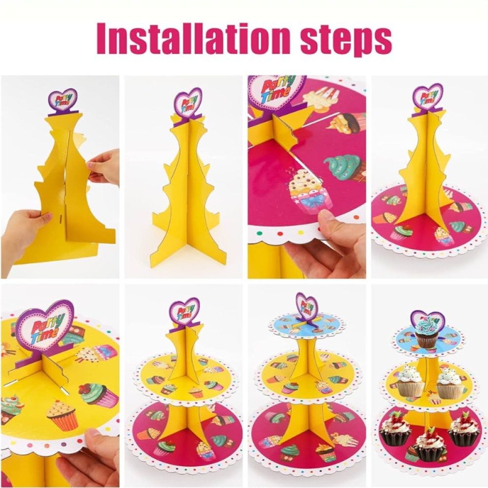  Suport pentru cupcake pentru prăjituri, 3 niveluri, Rotund, din Carton - Engros