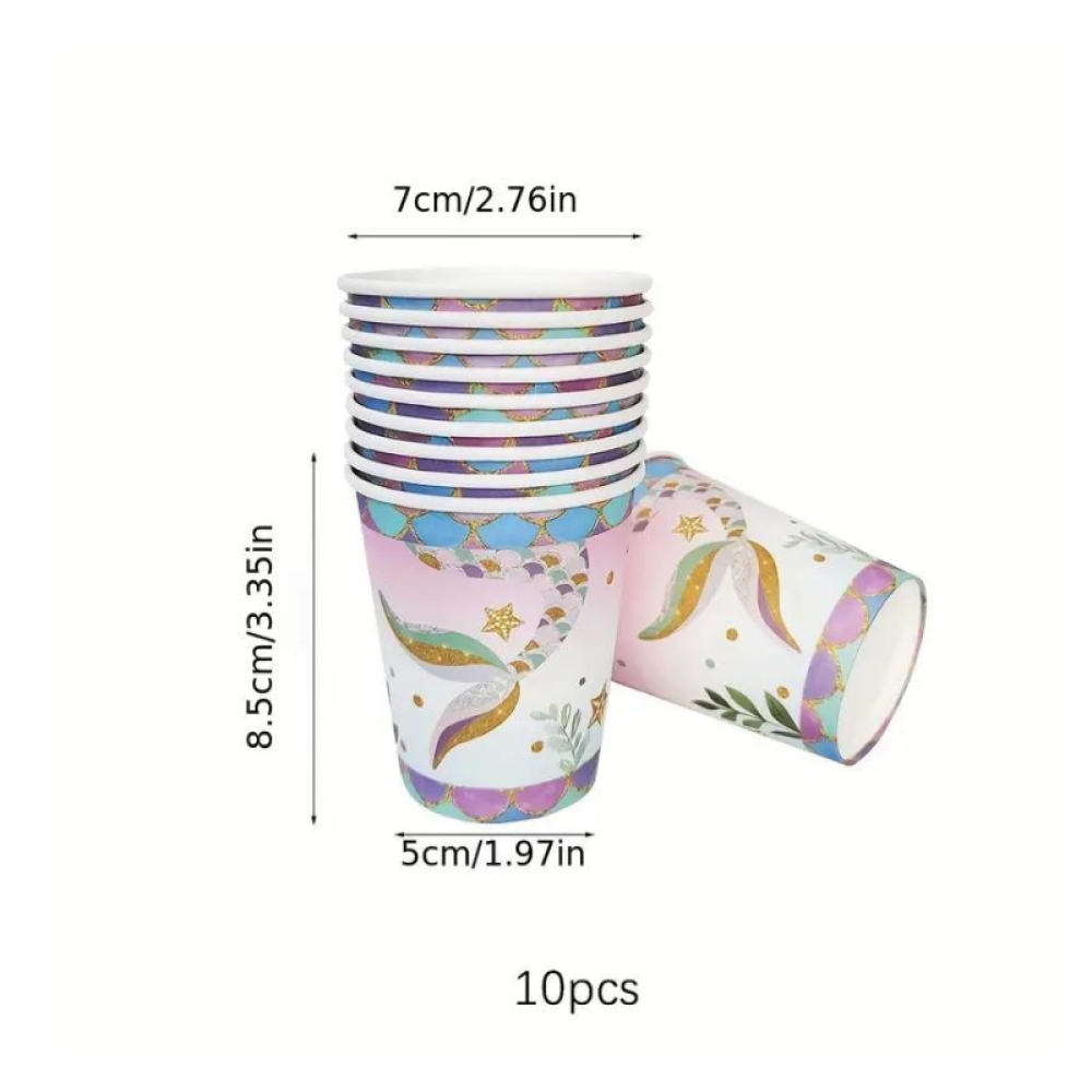  Set Aniversar Sirena - 153 Piese, Farfurii, Pahare, Tacâmuri și Decoratiuni