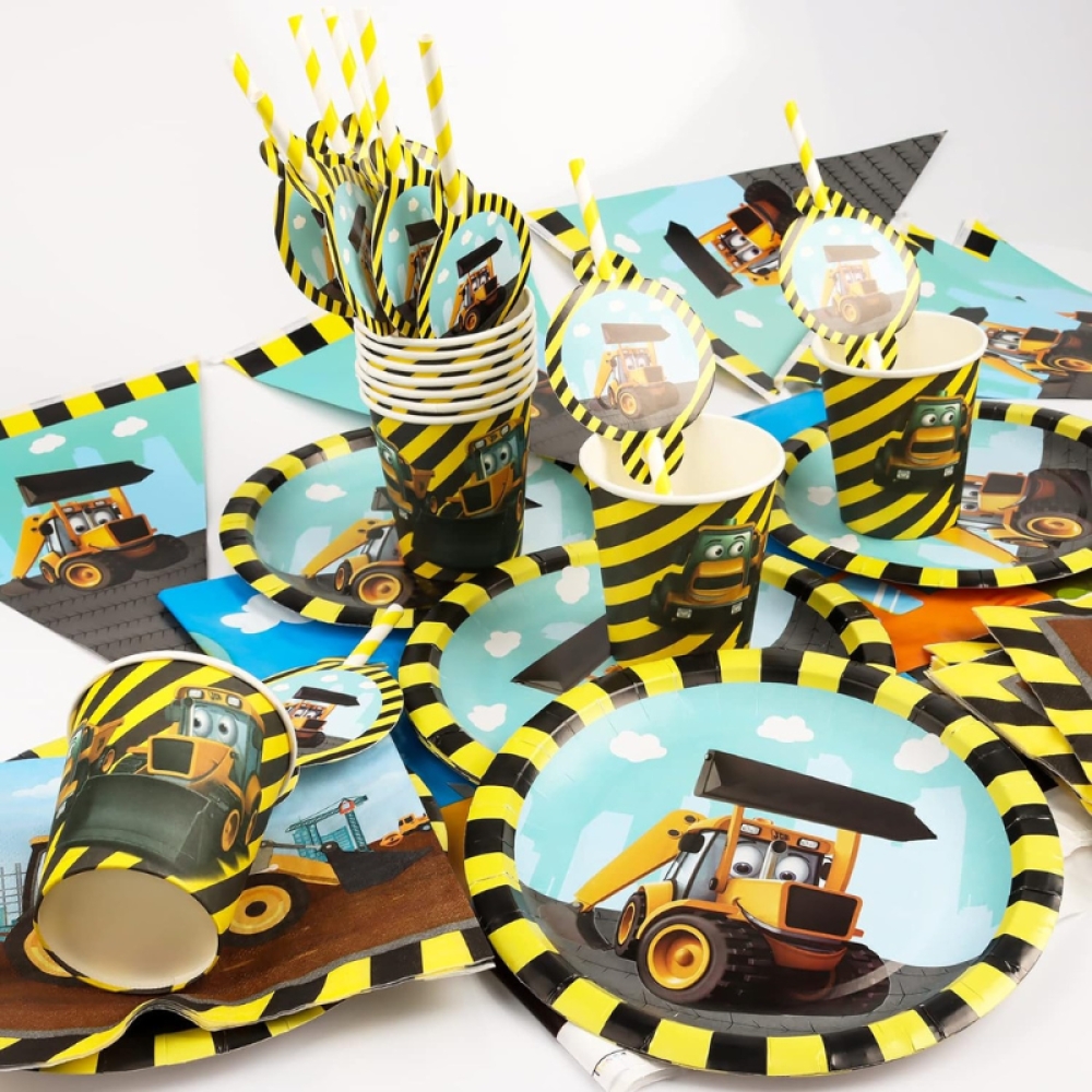  Set Aniversar Camioneta - 121 Piese, Farfurii, Pahare, Tacâmuri și Decoratiuni