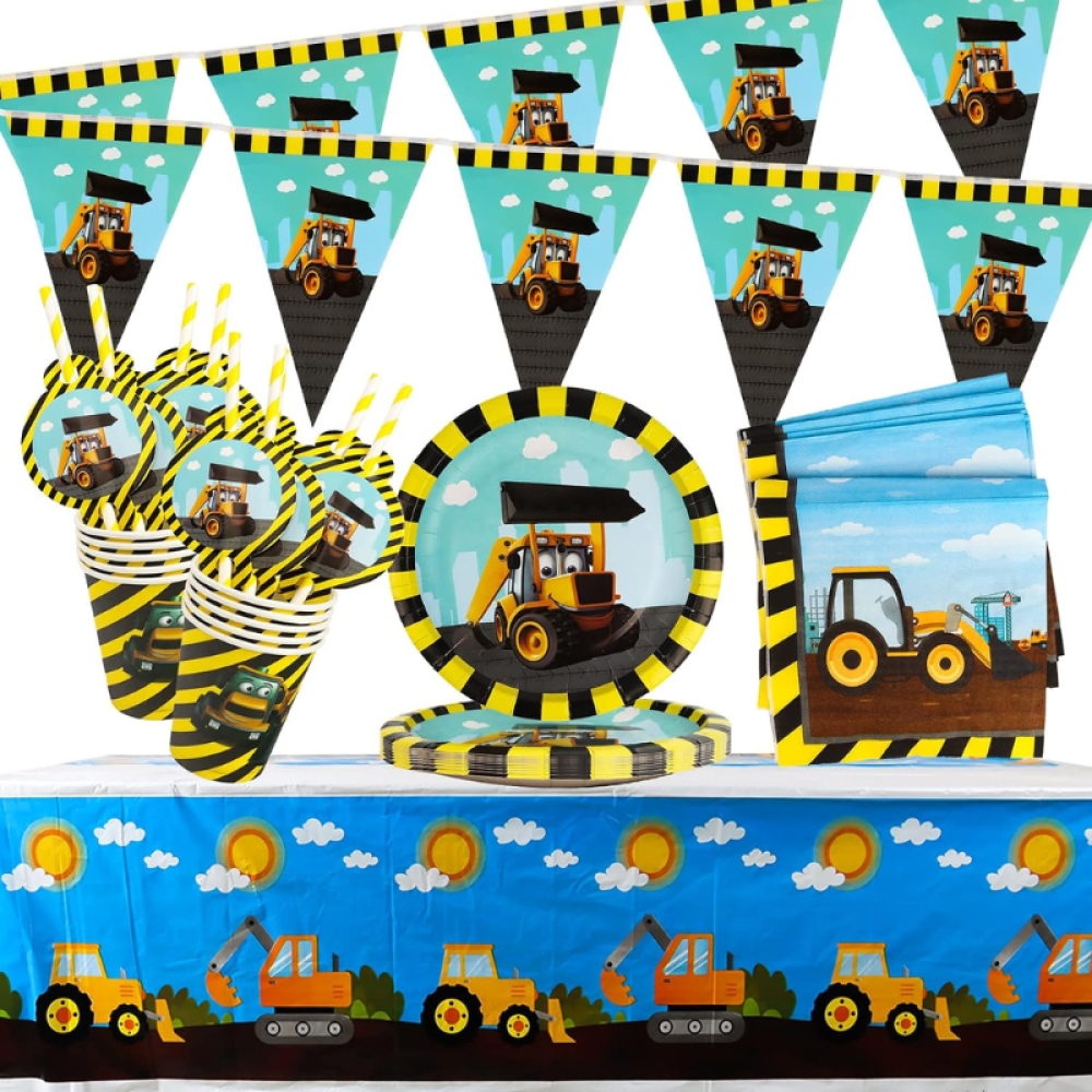  Set Aniversar Camioneta - 121 Piese, Farfurii, Pahare, Tacâmuri și Decoratiuni