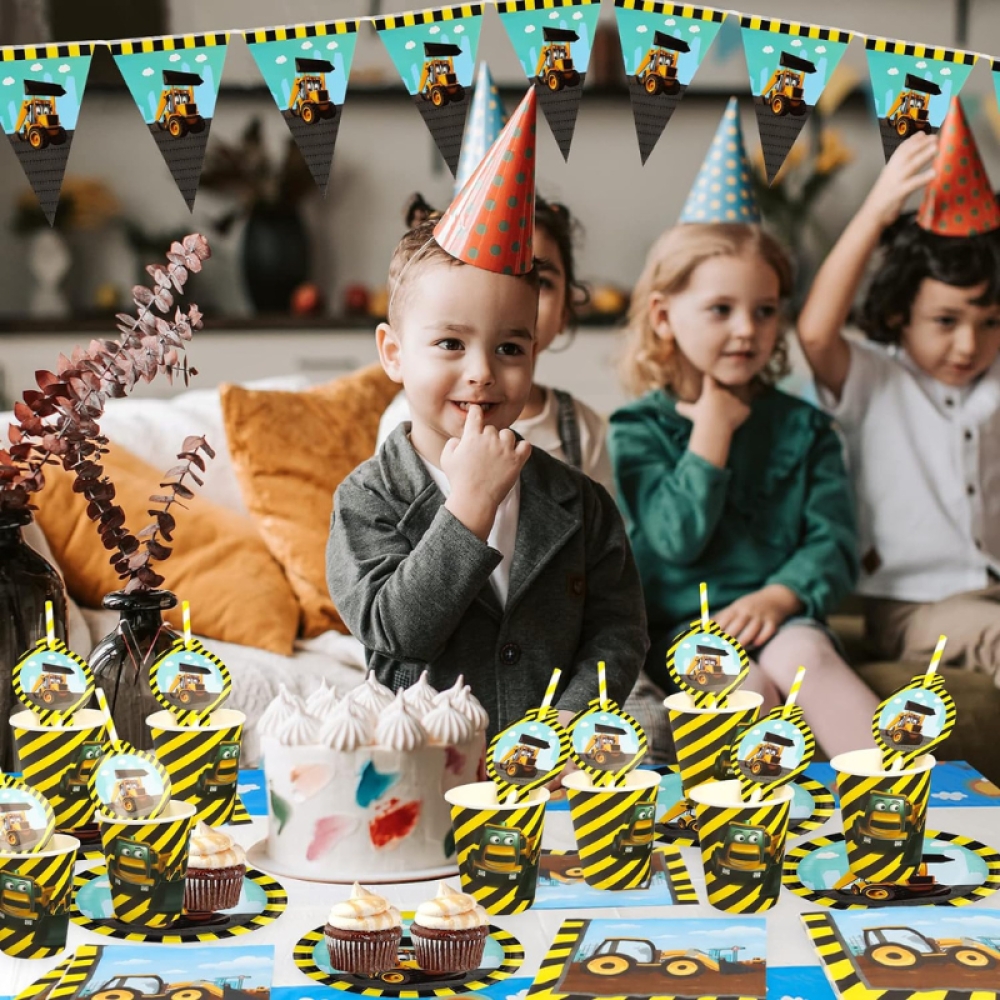  Set Aniversar Camioneta - 121 Piese, Farfurii, Pahare, Tacâmuri și Decoratiuni