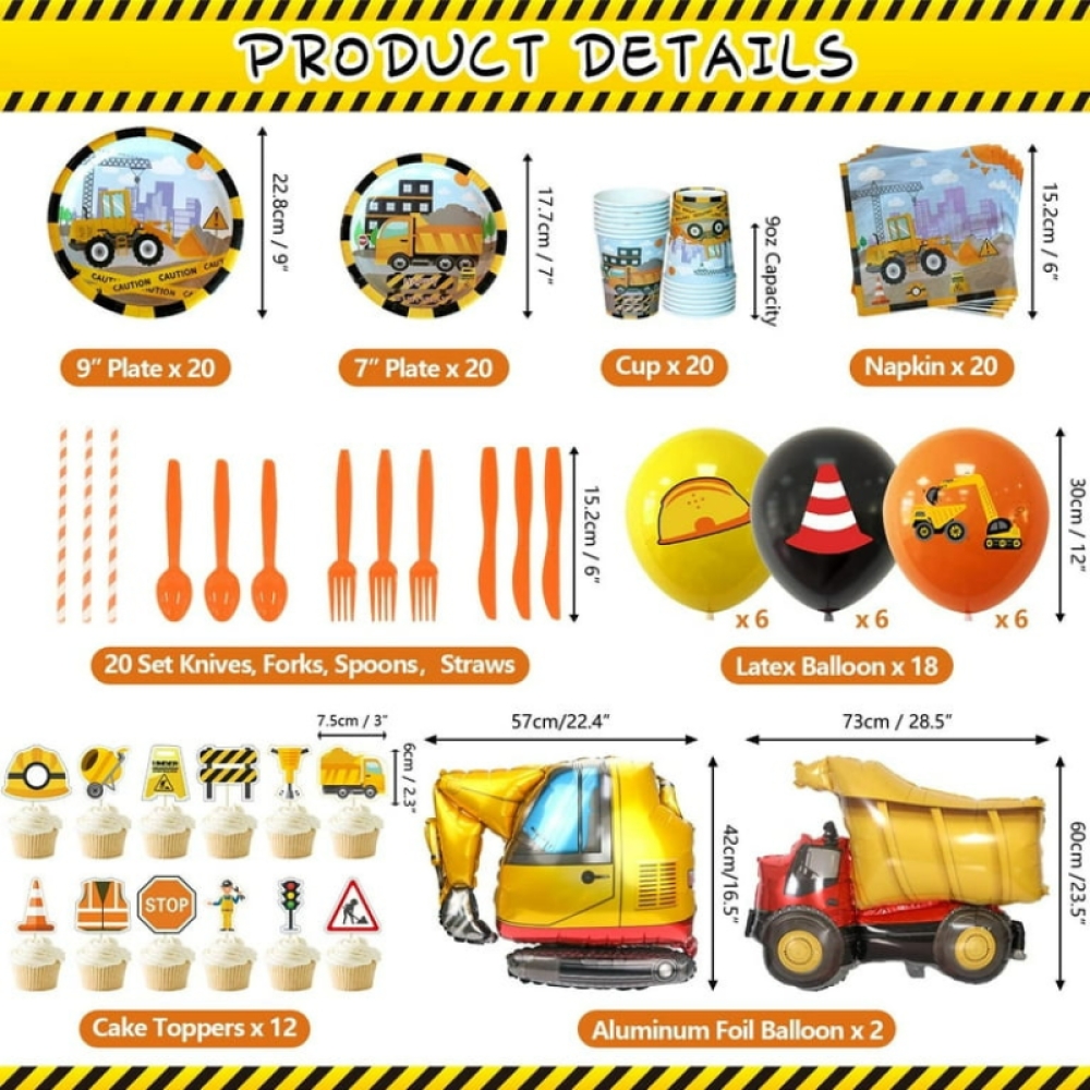  Set Aniversar Camioneta - 121 Piese, Farfurii, Pahare, Tacâmuri și Decoratiuni