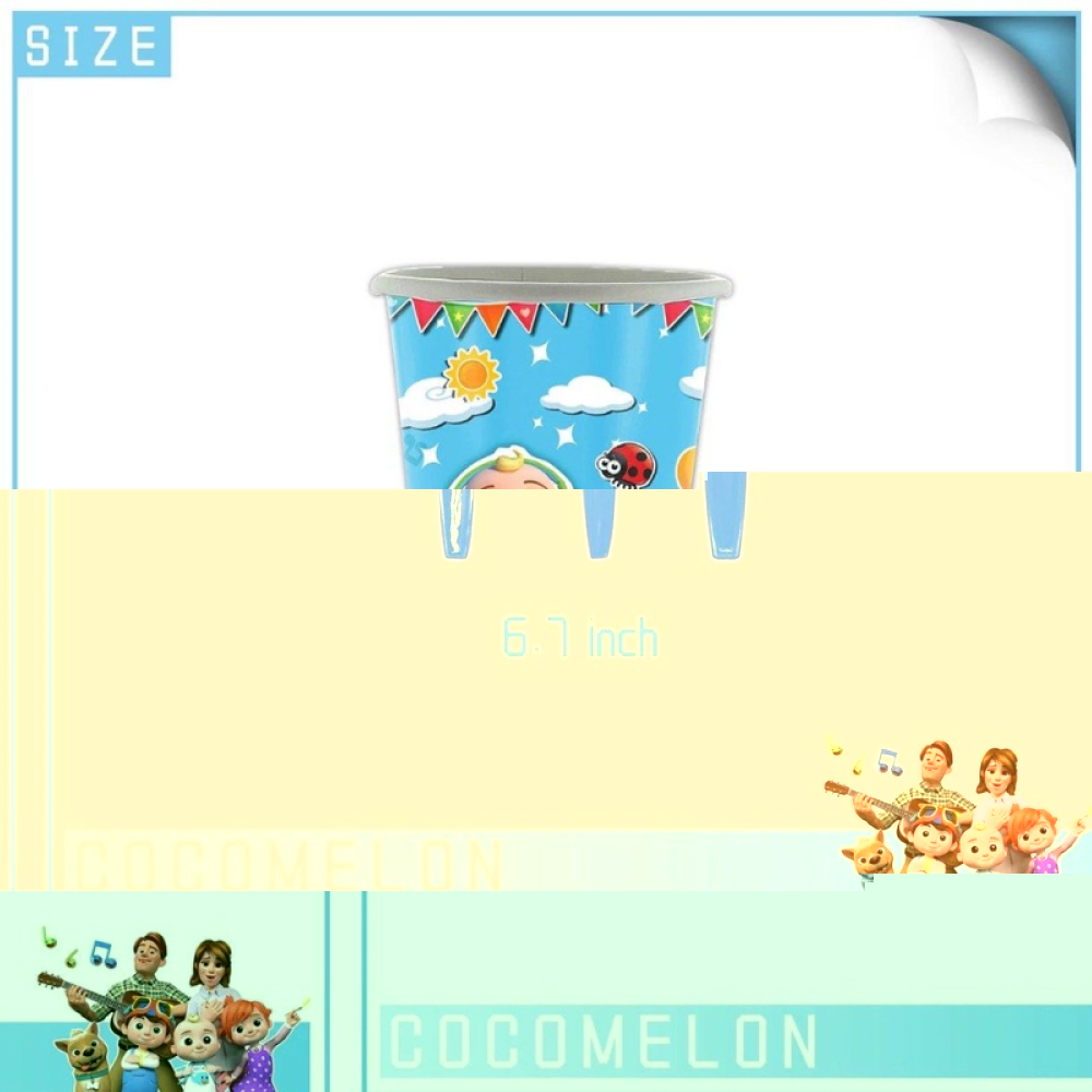  Set Aniversar Cocomelon - 144 Piese, Farfurii, Pahare, Tacâmuri și Decoratiuni