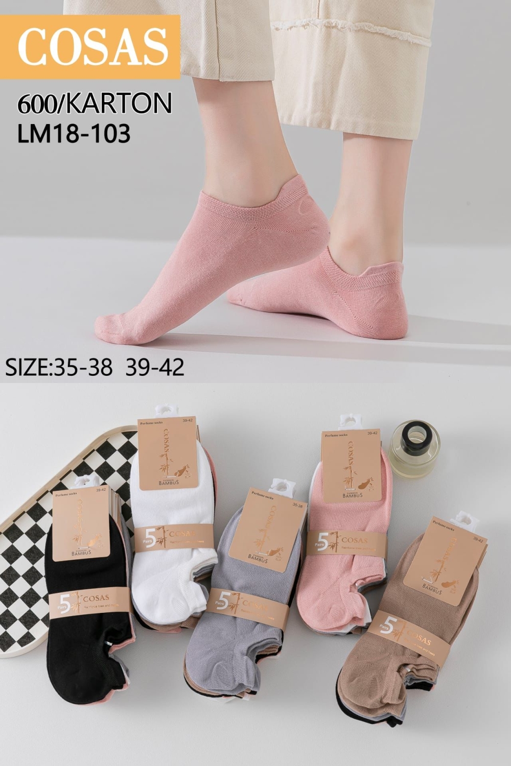  sosete sport dama bambus 35-38/38-42 culori combinate in set 40/set