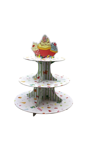 Suport pentru cupcake pentru prăjituri, 3 niveluri, Rotund, din Carton - Engros