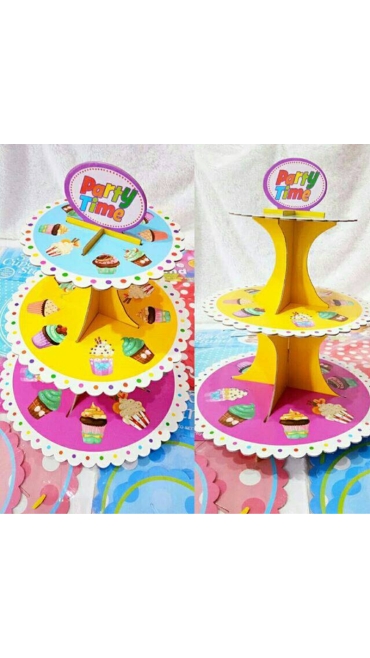 Suport pentru cupcake pentru prăjituri, 3 niveluri, Rotund, din Carton - Engros