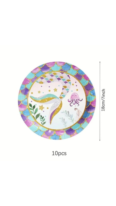 Set Aniversar Sirena - 153 Piese, Farfurii, Pahare, Tacâmuri și Decoratiuni