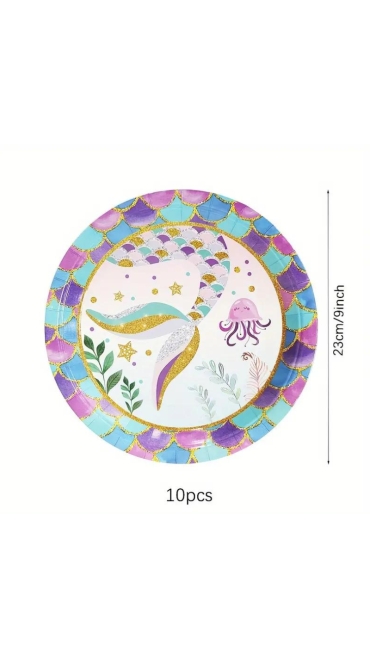 Set Aniversar Sirena - 153 Piese, Farfurii, Pahare, Tacâmuri și Decoratiuni