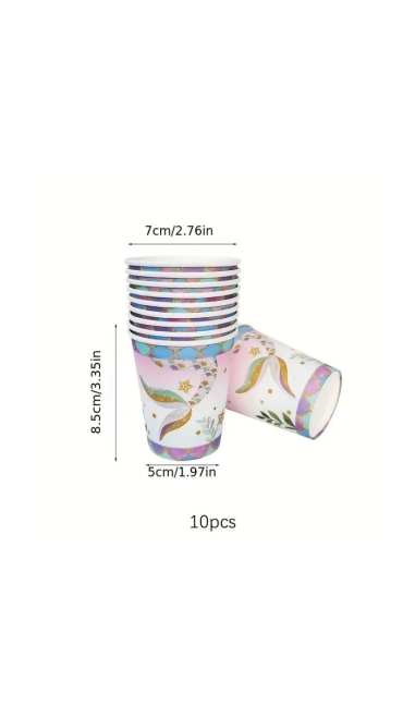 Set Aniversar Sirena - 153 Piese, Farfurii, Pahare, Tacâmuri și Decoratiuni