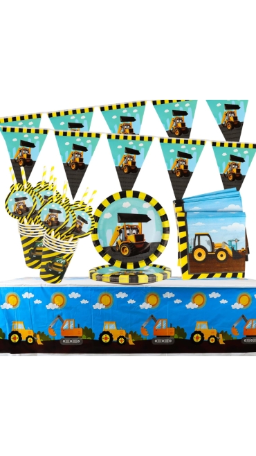 Set Aniversar Camioneta - 121 Piese, Farfurii, Pahare, Tacâmuri și Decoratiuni