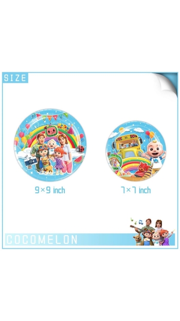 Set Aniversar Cocomelon - 144 Piese, Farfurii, Pahare, Tacâmuri și Decoratiuni
