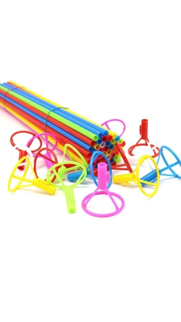 Set 50 Bete tip suport cu rozete colorate, pentru Baloane Folie/ Latex, Tije 40 cm - Engros