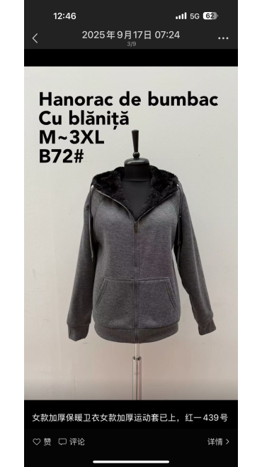 hanorac dama cu blanita m-3xl 5/set