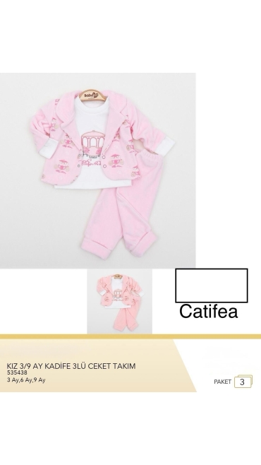 compleu copii catifea 3-9 luni 3/set