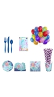 Set Aniversar Mica Sirena - 122 Piese, Farfurii, Pahare, Tacâmuri și Decoratiuni
